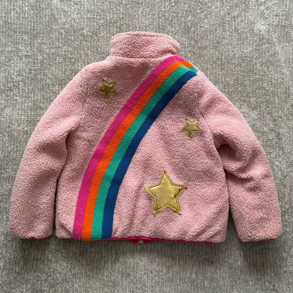 Andy & Evan Girls Reversible Puffer Jacket Rainbow Sherpa Pink Coat Size 7